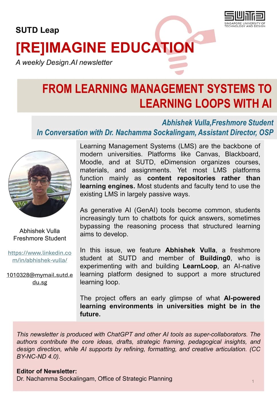 March 2026 SUTD Design.AI newsletter cover featuring LearnLoop