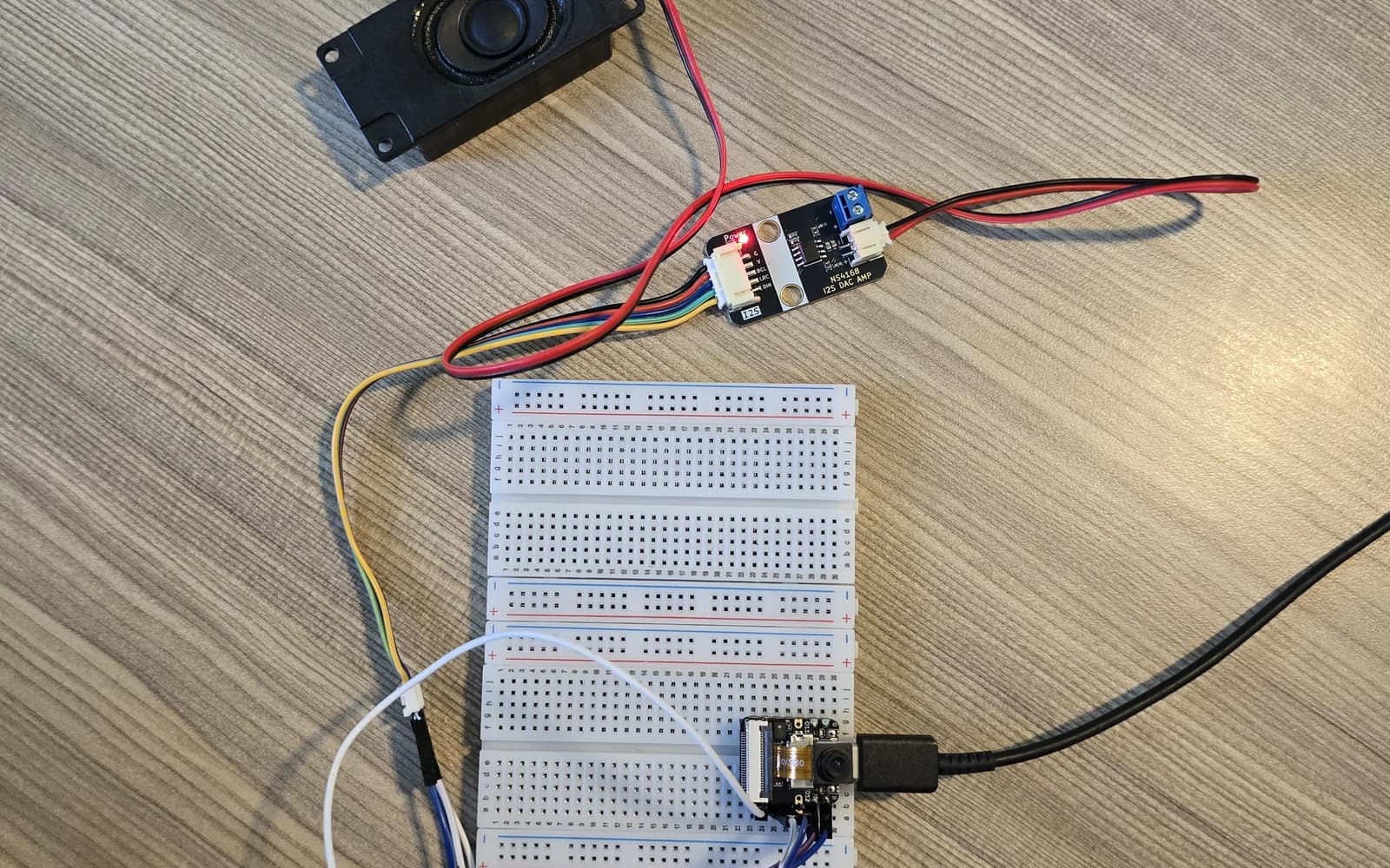 Yoda's early breadboard, camera and speaker hardware